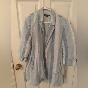 Bo Ho. Striped Open-Front Linen-Blend Jacket in Light Blue/White